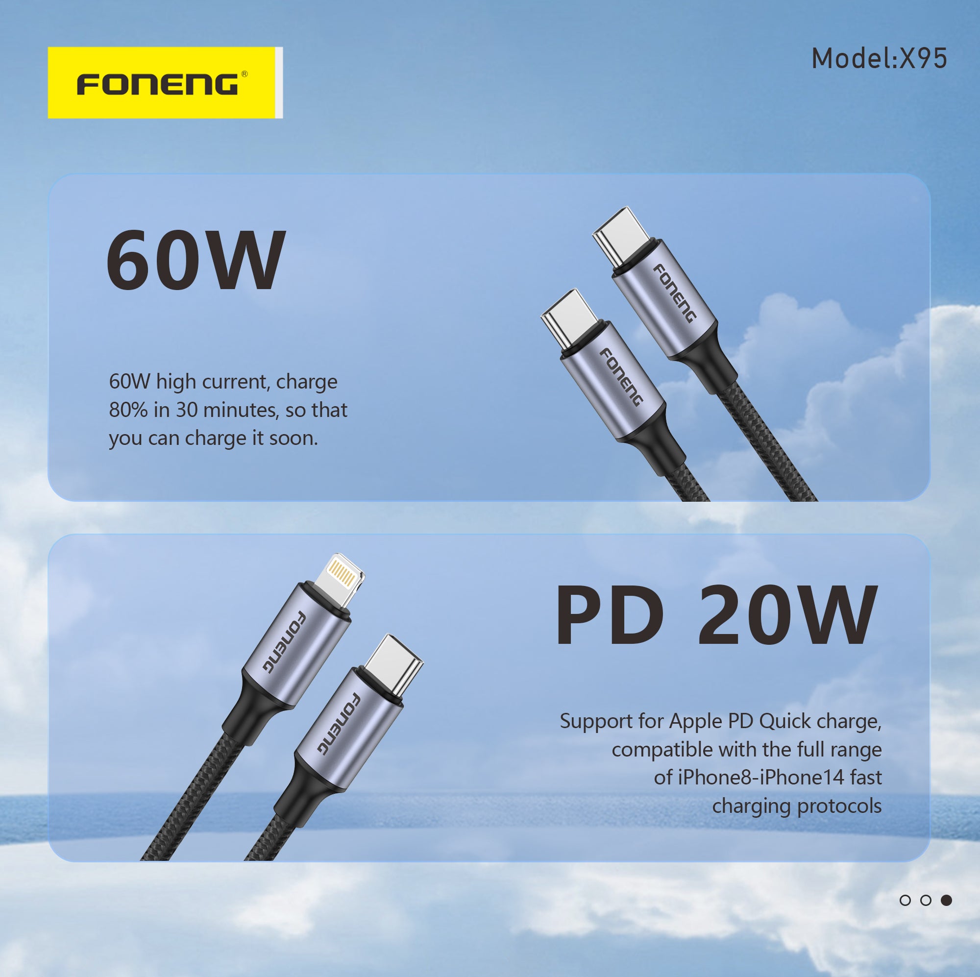 X95 1.2M METAL HEAD BRAIDED CABLE (3A)