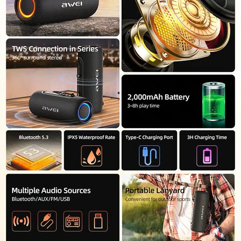 Awei KA8 Bluetooth Dual Speaker Stereo Speaker