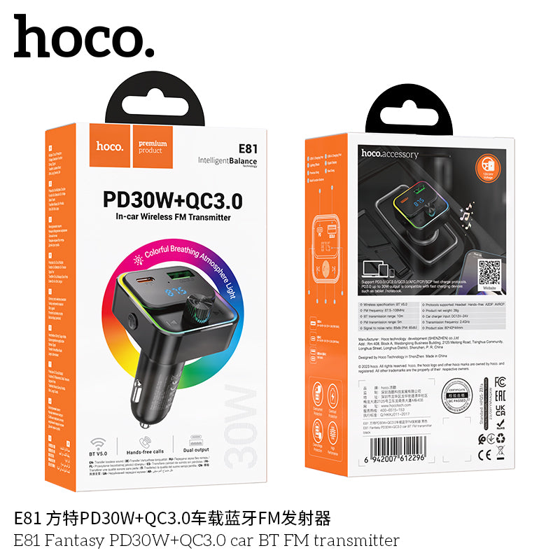 HD_SYNC:E81 Fantasy PD30W+QC3.0 car BT FM transmitter