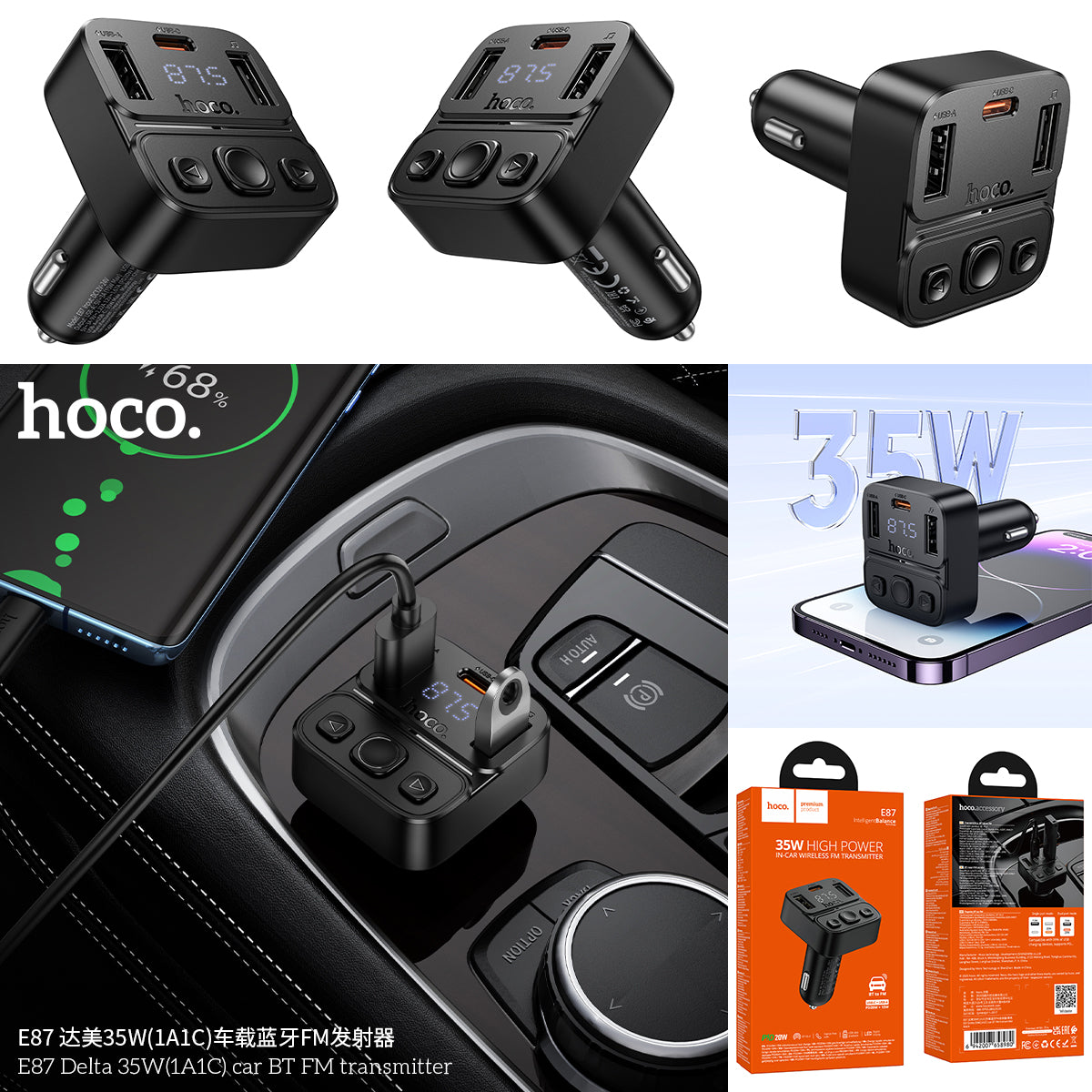 HD_SYNC:E87 Delta 35W(1A1C) car BT FM transmitter