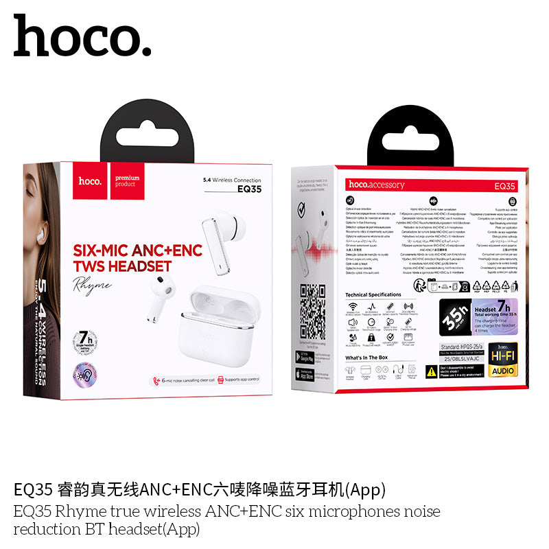 Hoco EQ35 Rhyme true wireless ANC+ENC six microphones noise reduction BT headset(App)