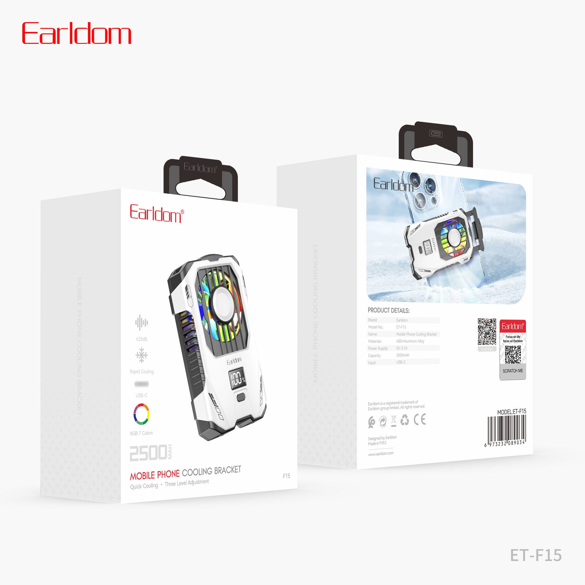 Earldom ET-F15 Fan cooler Phone Cooler 2500mAh - White