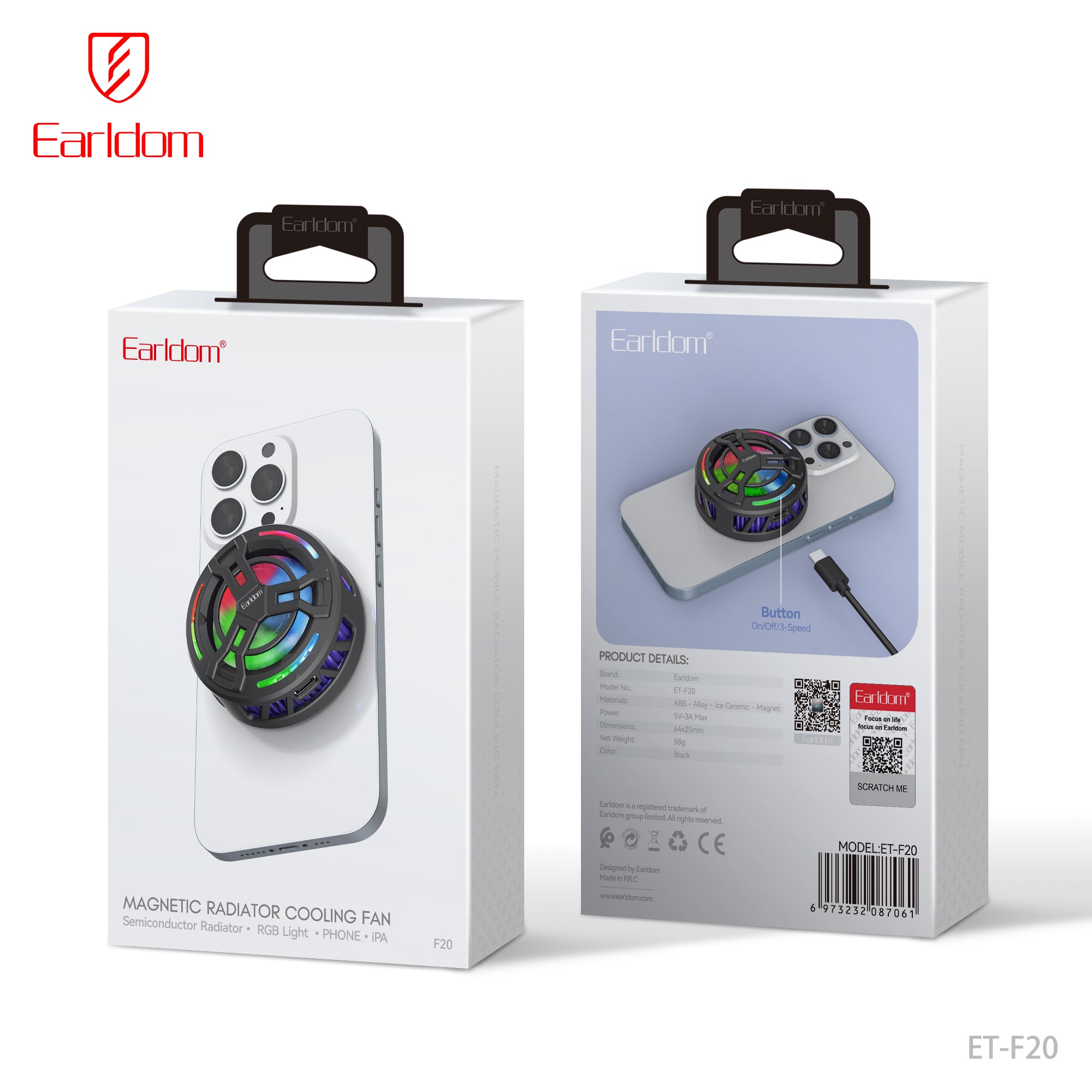 Earldom ET-F20 Fan cooler Phone Cooler 25MM - Black