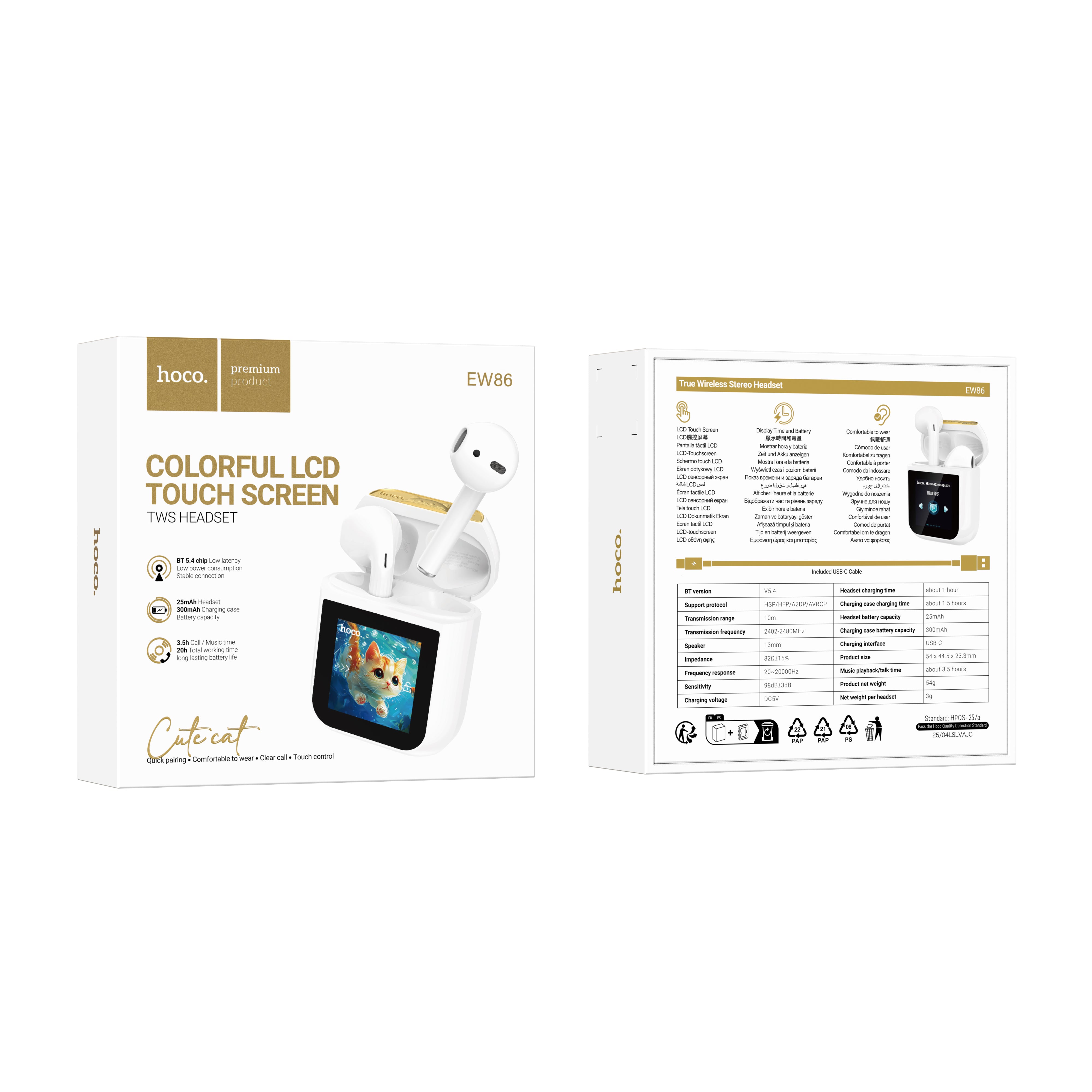 HD_SYNC:EW86 Cat true wireless touch screen BT headset