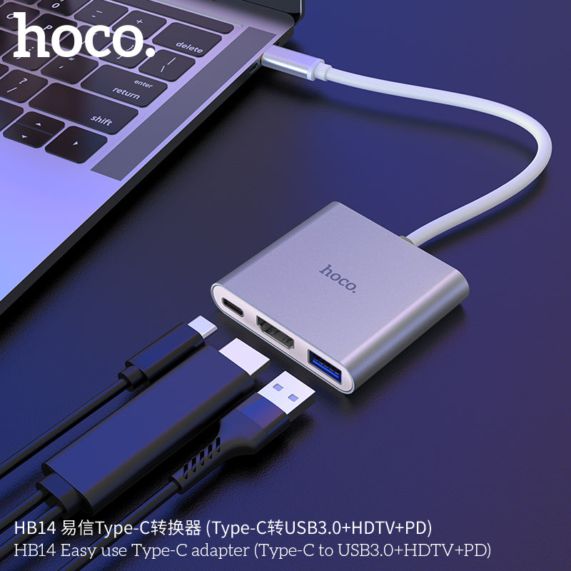 HD_SYNC:HB14 Easy use Type-C adapter(Type-C to USB3.0+HDTV+PD)