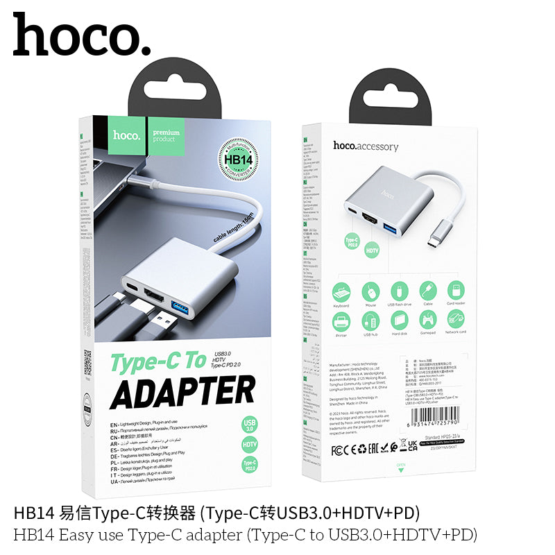 HD_SYNC:HB14 Easy use Type-C adapter(Type-C to USB3.0+HDTV+PD)