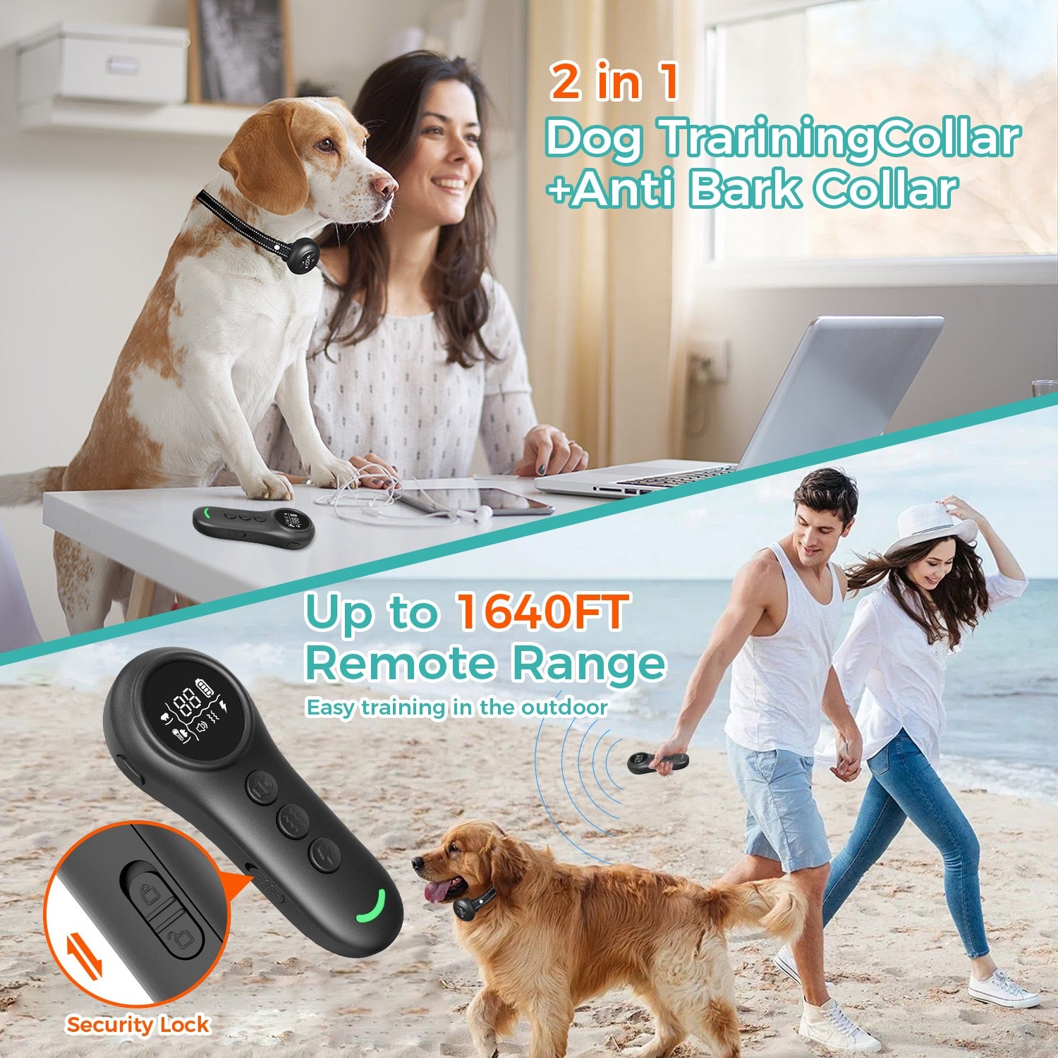 Smart Pet 3-in-1 Dog Training Device to Stop Barking, Rechargeable Long-Distance Remote Control Dog Training Device to Stop Barking
