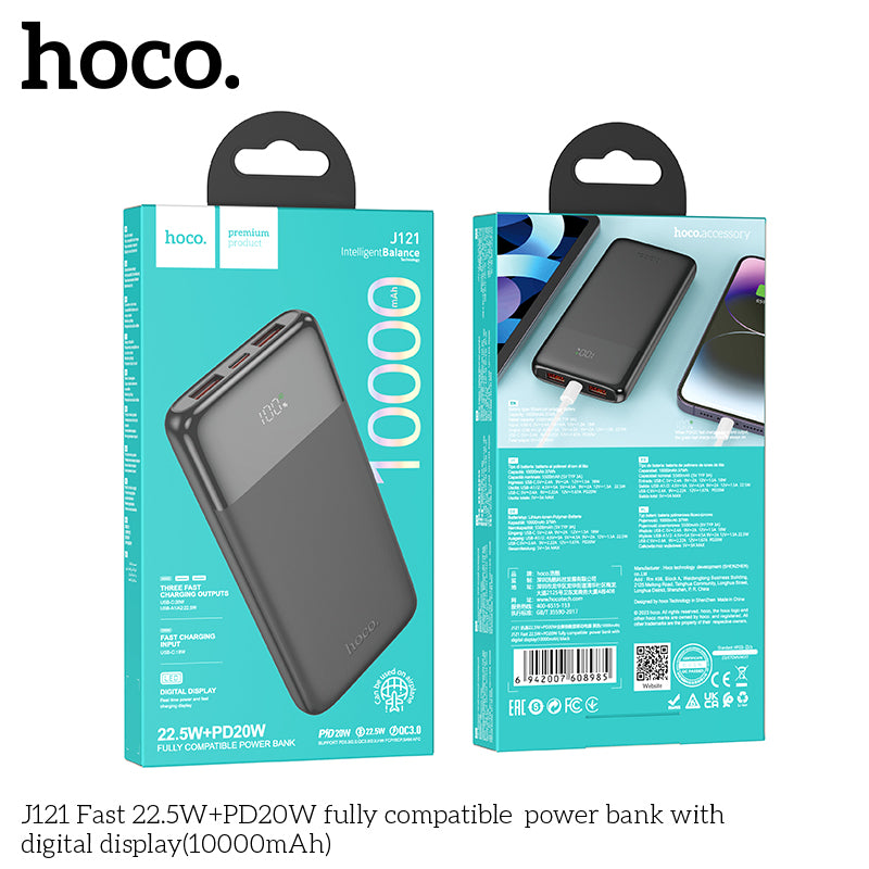 HD_SYNC:J121 Fast 22.5W+PD20W fully compatible power bank with digital display(10000mAh)