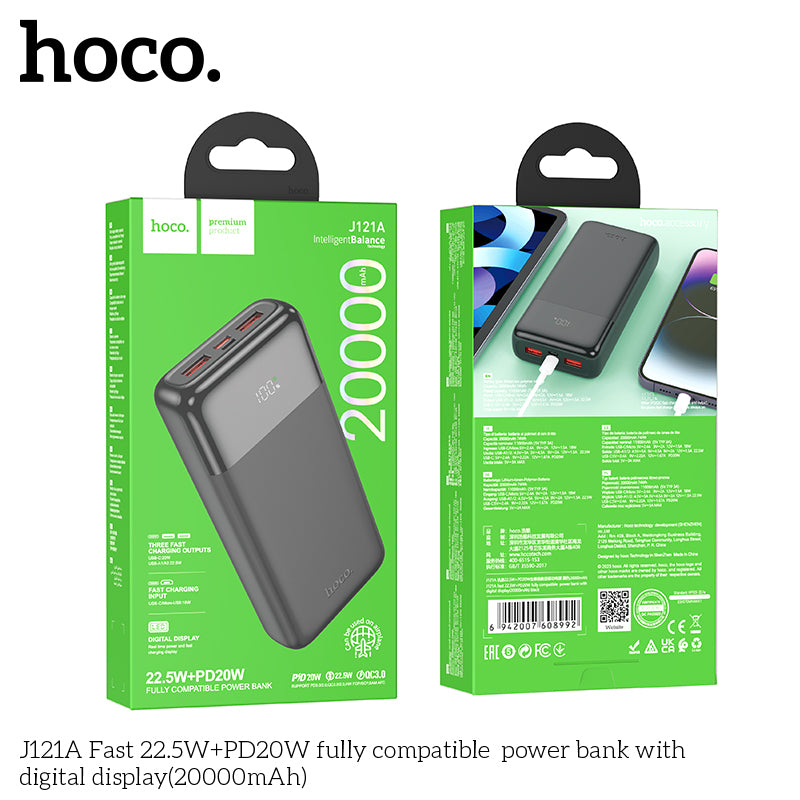 HD_SYNC:J121A Fast 22.5W+PD20W fully compatible power bank with digital display(20000mAh)