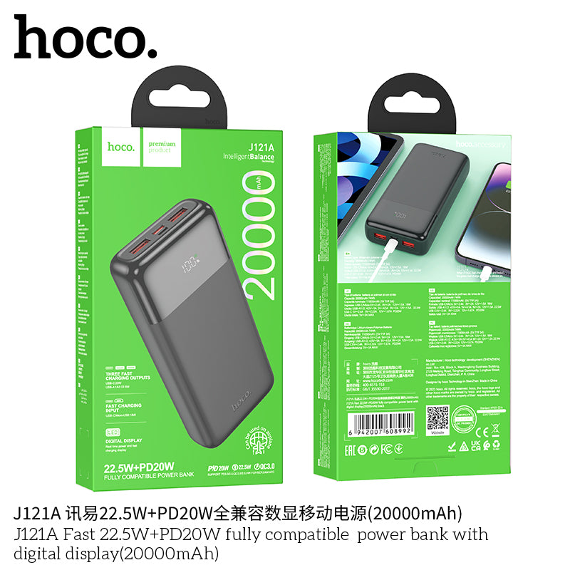 HD_SYNC:J121A Fast 22.5W+PD20W fully compatible power bank with digital display(20000mAh)