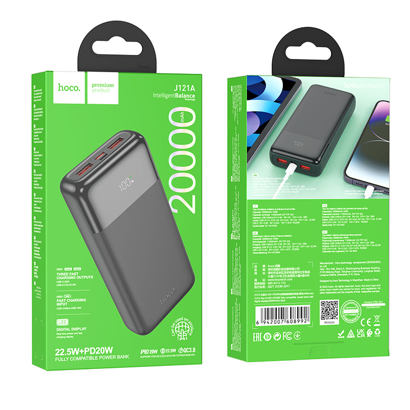 HD_SYNC:J121A Fast 22.5W+PD20W fully compatible power bank with digital display(20000mAh)