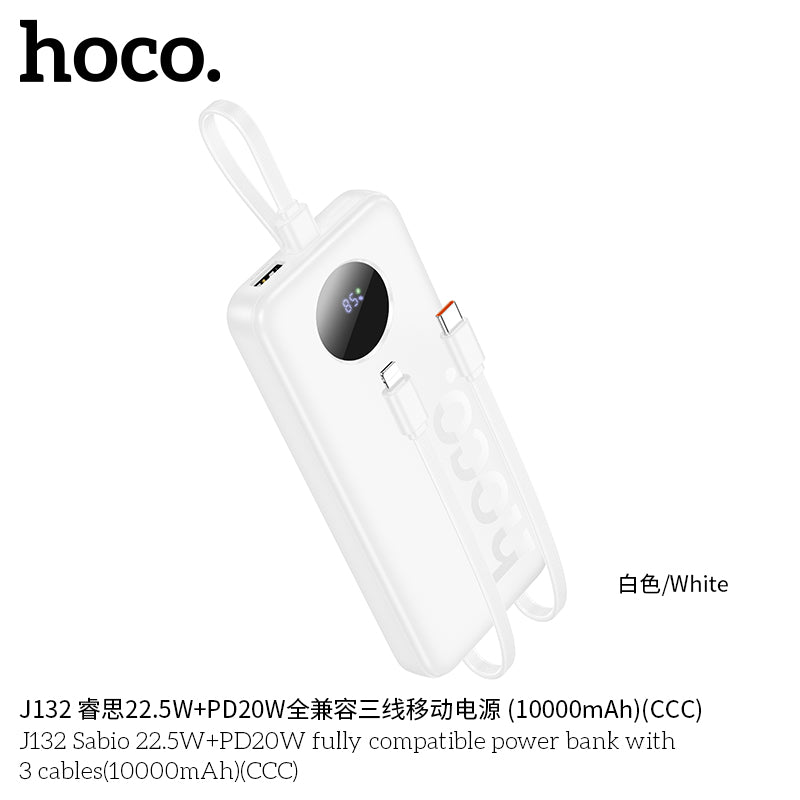 HD_SYNC:J132 Sabio 22.5W+PD20W fully compatible power bank with 3 cables(10000mAh)(CCC)