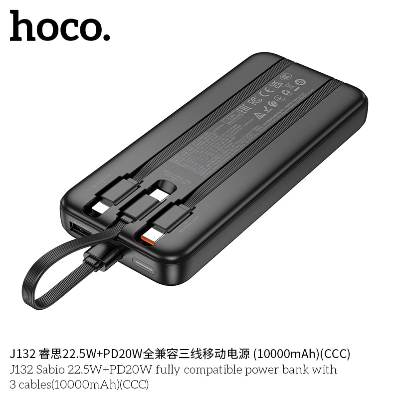 HD_SYNC:J132 Sabio 22.5W+PD20W fully compatible power bank with 3 cables(10000mAh)(CCC)