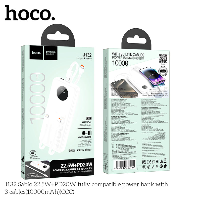 HD_SYNC:J132 Sabio 22.5W+PD20W fully compatible power bank with 3 cables(10000mAh)(CCC)