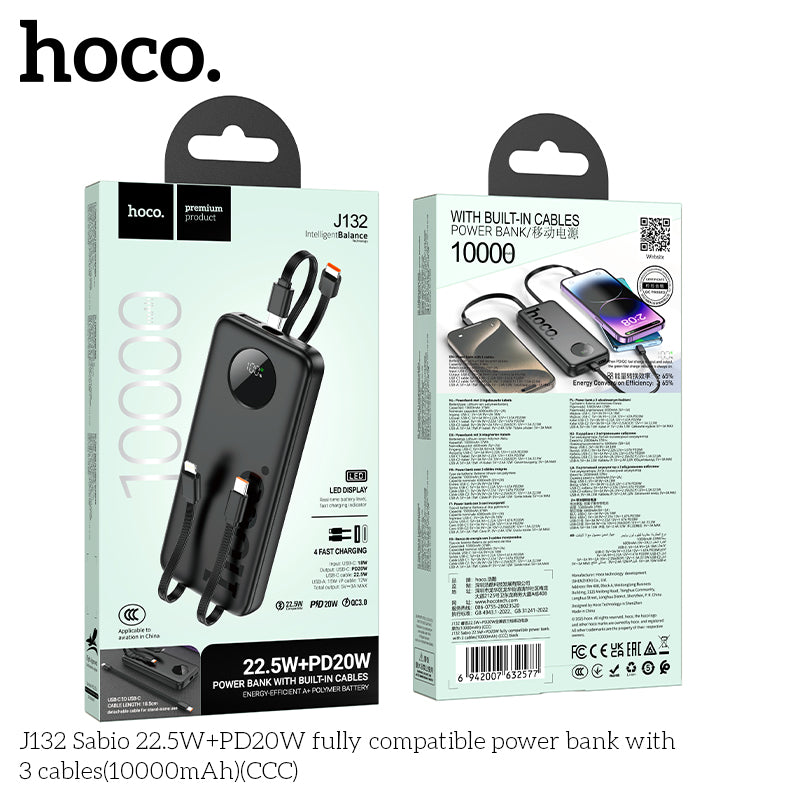HD_SYNC:J132 Sabio 22.5W+PD20W fully compatible power bank with 3 cables(10000mAh)(UN)