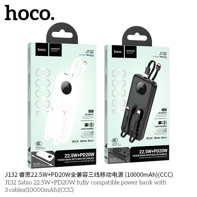 HD_SYNC:J132 Sabio 22.5W+PD20W fully compatible power bank with 3 cables(10000mAh)(CCC)