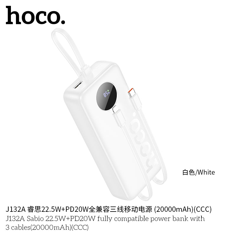 HD_SYNC:J132A Sabio 22.5W+PD20W fully compatible power bank with 3 cables(20000mAh)(CCC)