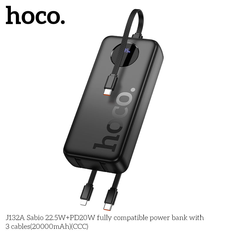 HD_SYNC:J132A Sabio 22.5W+PD20W fully compatible power bank with 3 cables(20000mAh)(CCC)