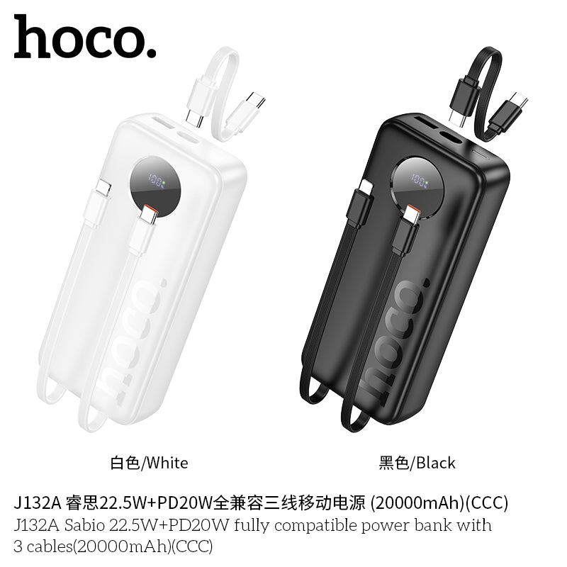 HD_SYNC:J132A Sabio 22.5W+PD20W fully compatible power bank with 3 cables(20000mAh)(CCC)