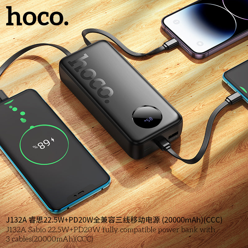 HD_SYNC:J132A Sabio 22.5W+PD20W fully compatible power bank with 3 cables(20000mAh)(CCC)