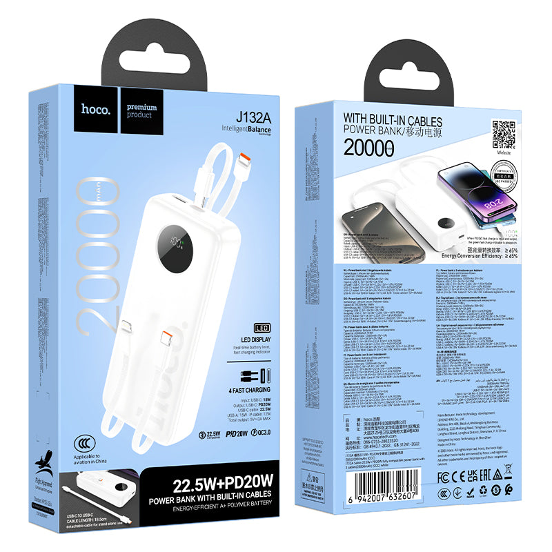 HD_SYNC:J132A Sabio 22.5W+PD20W fully compatible power bank with 3 cables(20000mAh)(CCC)