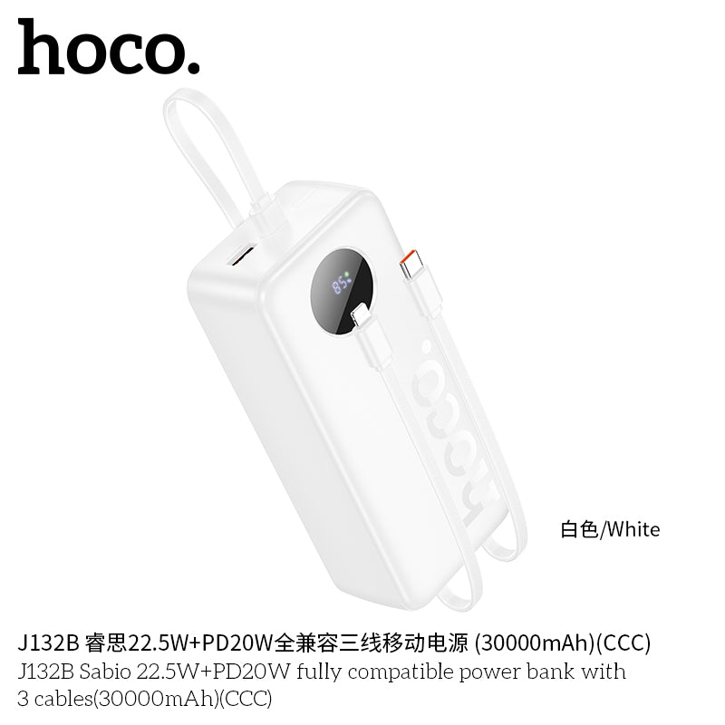 HD_SYNC:J132B Sabio 22.5W+PD20W fully compatible power bank with 3 cables(30000mAh)(CCC)