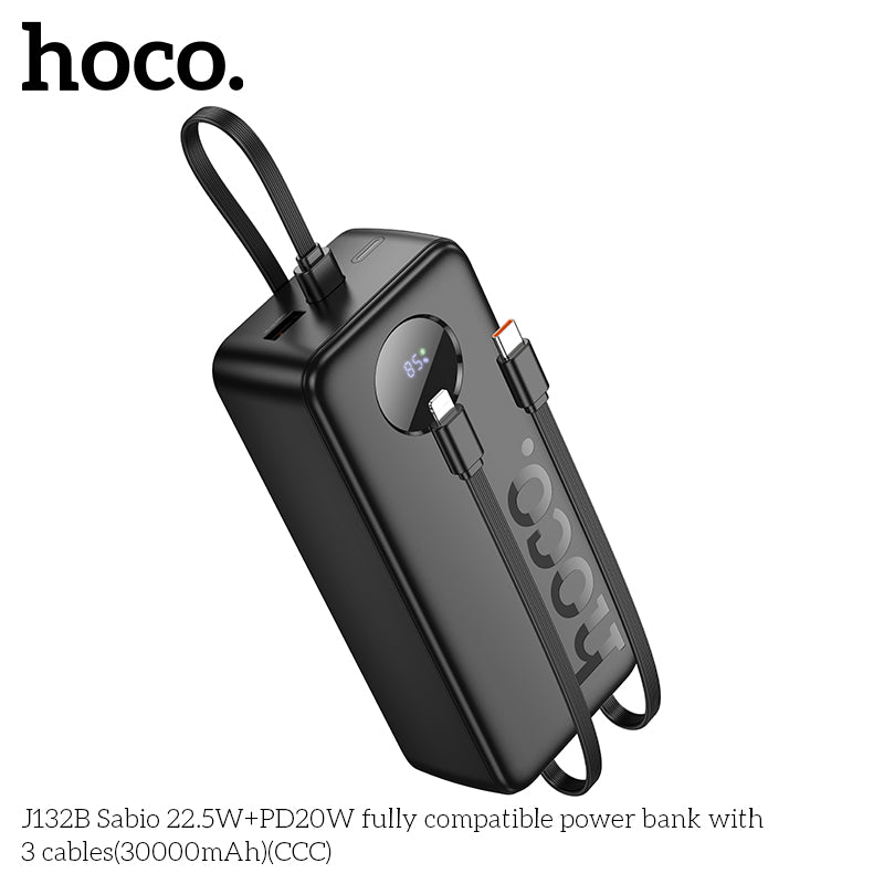 HD_SYNC:J132B Sabio 22.5W+PD20W fully compatible power bank with 3 cables(30000mAh)(CCC)