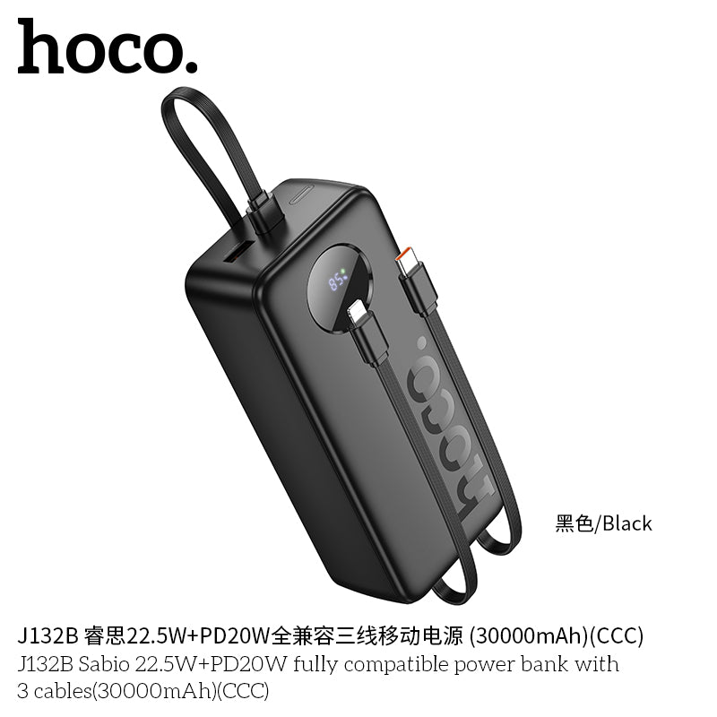 HD_SYNC:J132B Sabio 22.5W+PD20W fully compatible power bank with 3 cables(30000mAh)(CCC)