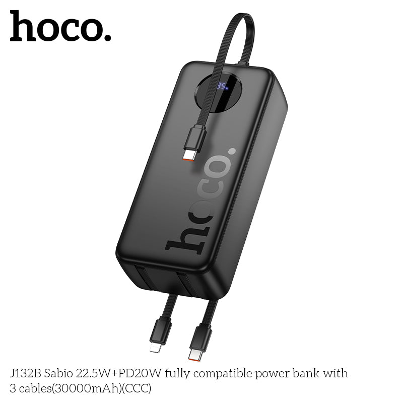 HD_SYNC:J132B Sabio 22.5W+PD20W fully compatible power bank with 3 cables(30000mAh)(CCC)