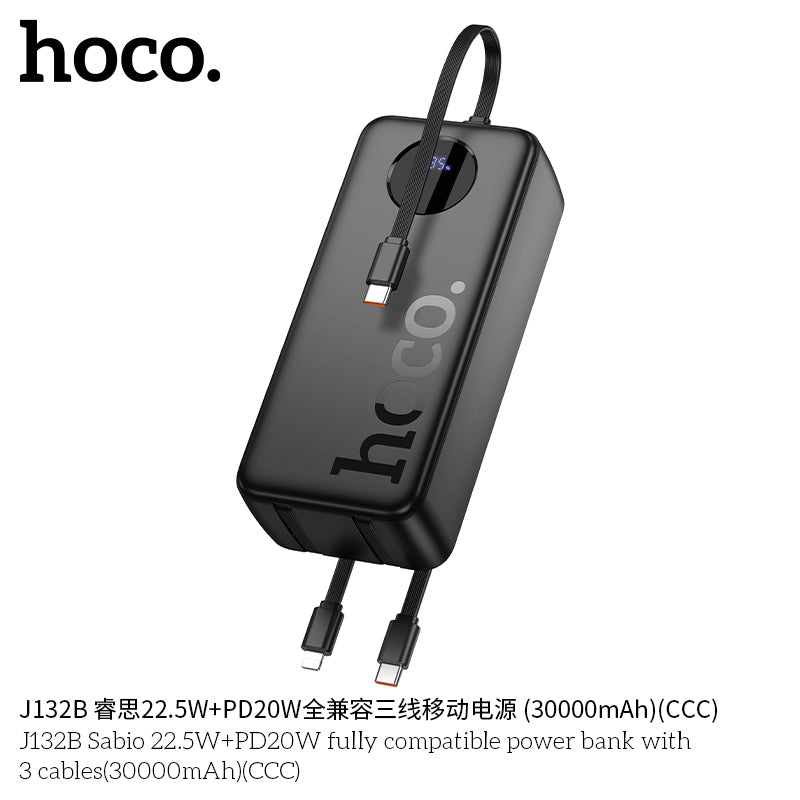 HD_SYNC:J132B Sabio 22.5W+PD20W fully compatible power bank with 3 cables(30000mAh)(CCC)