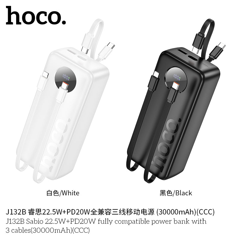 HD_SYNC:J132B Sabio 22.5W+PD20W fully compatible power bank with 3 cables(30000mAh)(CCC)
