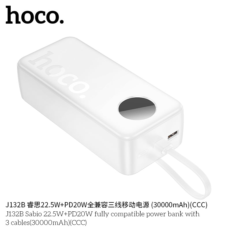HD_SYNC:J132B Sabio 22.5W+PD20W fully compatible power bank with 3 cables(30000mAh)(CCC)