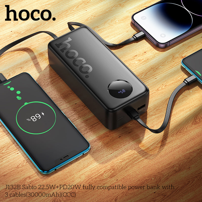 HD_SYNC:J132B Sabio 22.5W+PD20W fully compatible power bank with 3 cables(30000mAh)(CCC)
