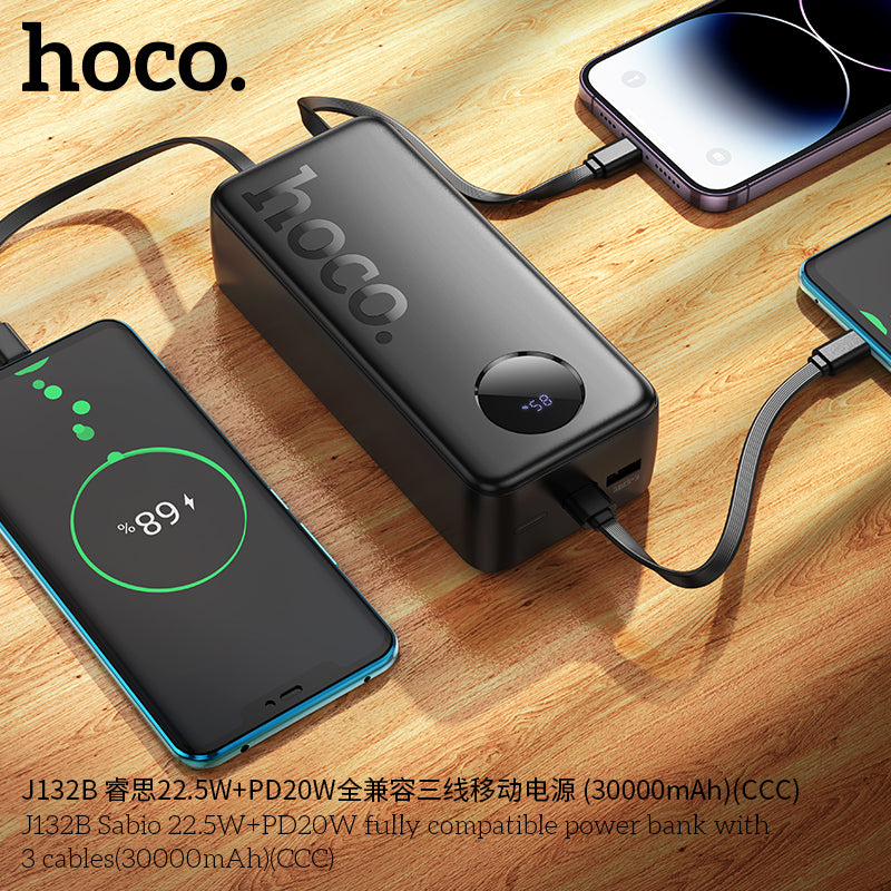 HD_SYNC:J132B Sabio 22.5W+PD20W fully compatible power bank with 3 cables(30000mAh)(CCC)