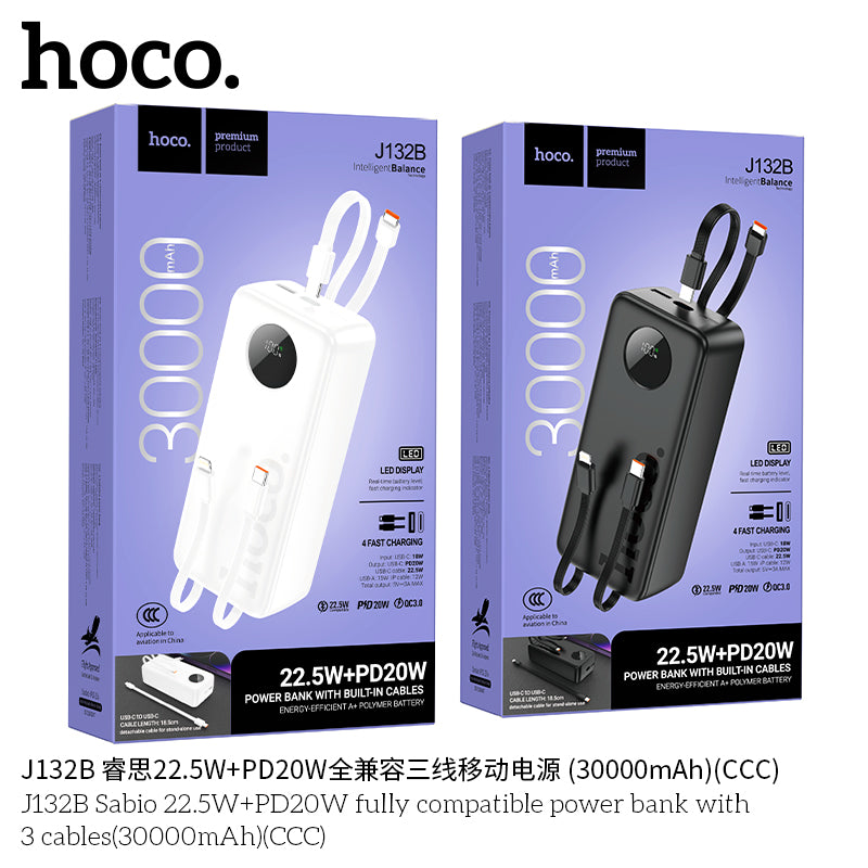 HD_SYNC:J132B Sabio 22.5W+PD20W fully compatible power bank with 3 cables(30000mAh)(CCC)