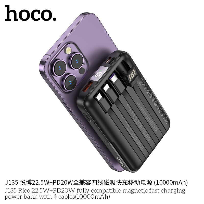 HD_SYNC:J135 Rico 22.5W+PD20W fully compatible magnetic fast charging power bank with 4 cables(10000mAh)(UN)