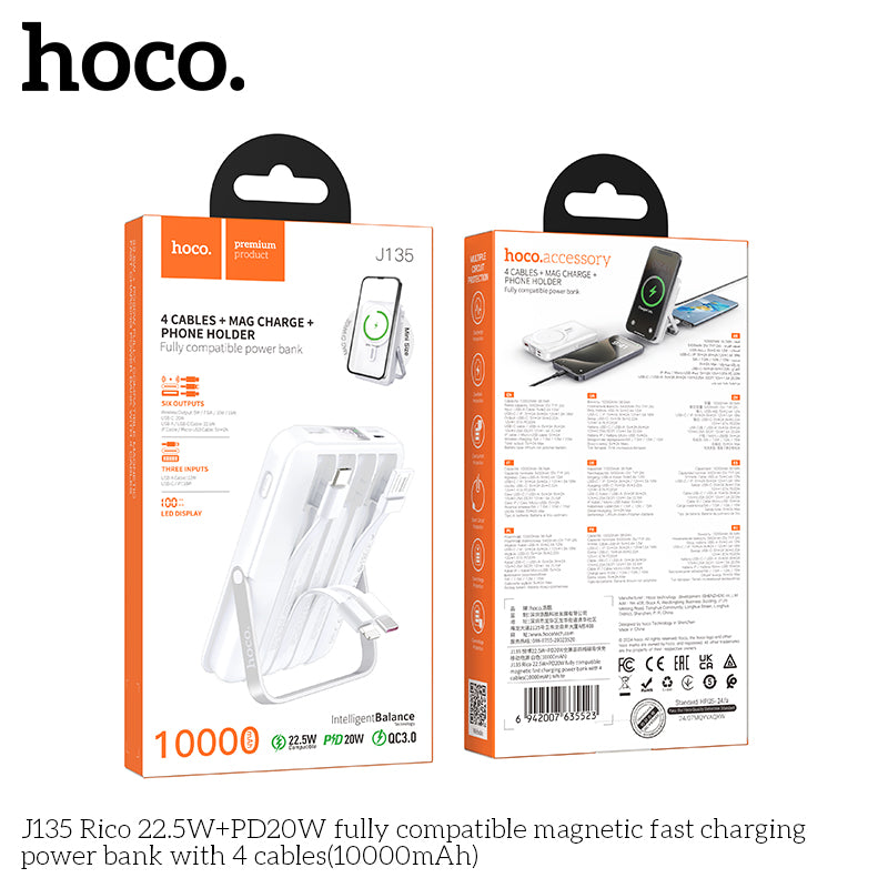 HD_SYNC:J135 Rico 22.5W+PD20W fully compatible magnetic fast charging power bank with 4 cables(10000mAh)(UN)