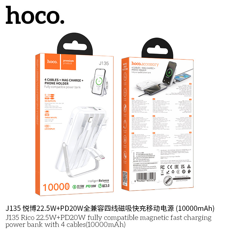 HD_SYNC:J135 Rico 22.5W+PD20W fully compatible magnetic fast charging power bank with 4 cables(10000mAh)