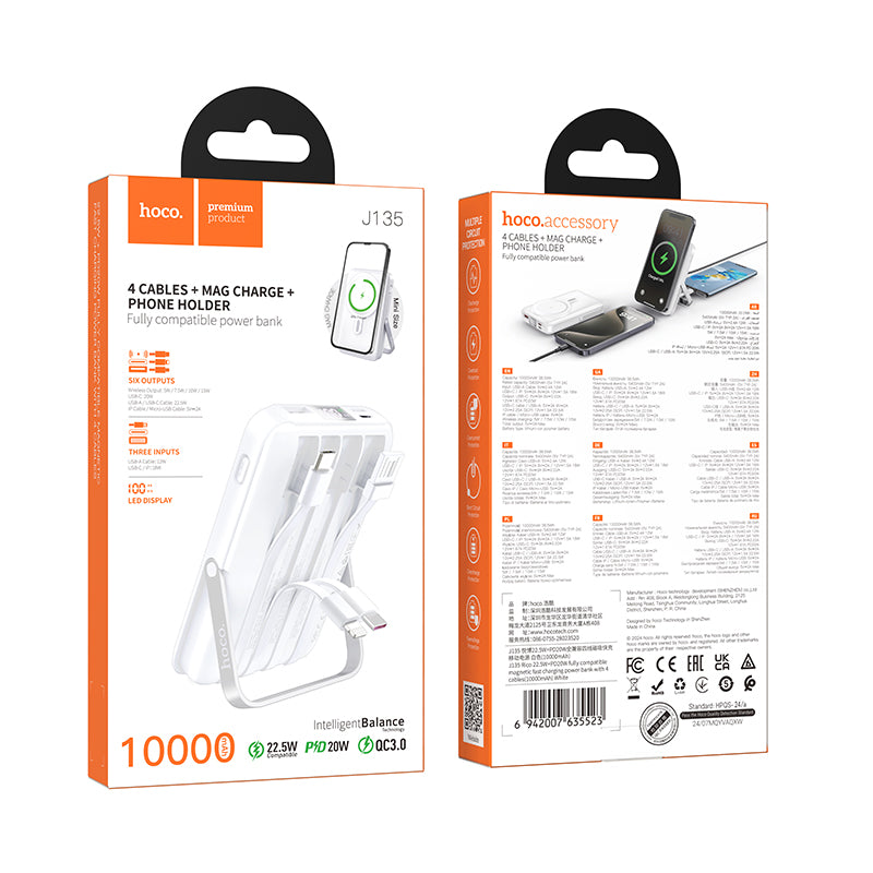 HD_SYNC:J135 Rico 22.5W+PD20W fully compatible magnetic fast charging power bank with 4 cables(10000mAh)(UN)