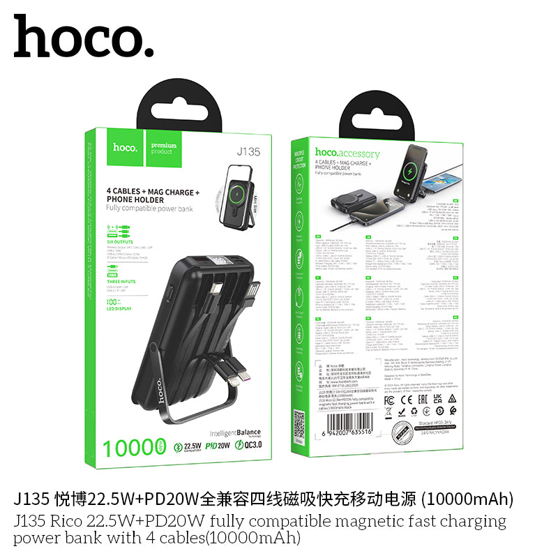 HD_SYNC:J135 Rico 22.5W+PD20W fully compatible magnetic fast charging power bank with 4 cables(10000mAh)