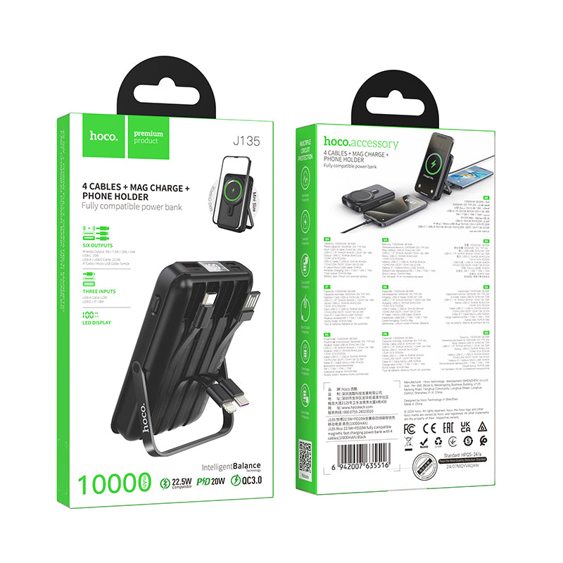 HD_SYNC:J135 Rico 22.5W+PD20W fully compatible magnetic fast charging power bank with 4 cables(10000mAh)