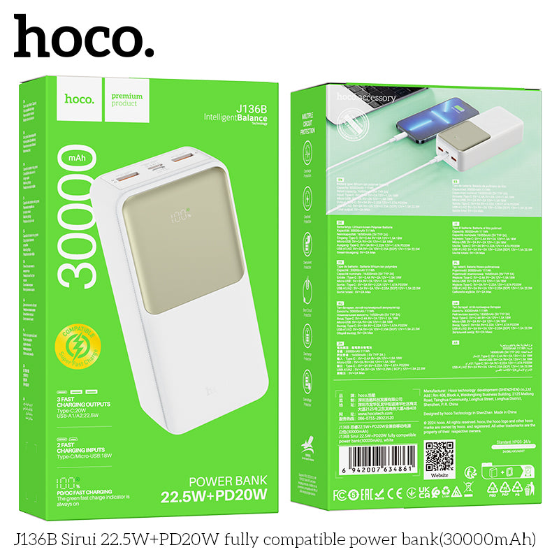 HD_SYNC:J136B Sirui 22.5W+PD20W fully compatible power bank(30000mAh)