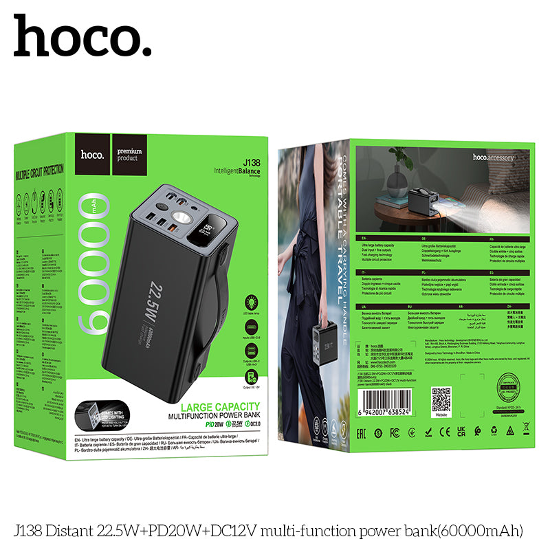 HD_SYNC:J138 Distant 22.5W+PD20W+DC12V multi-function power bank(60000mAh)