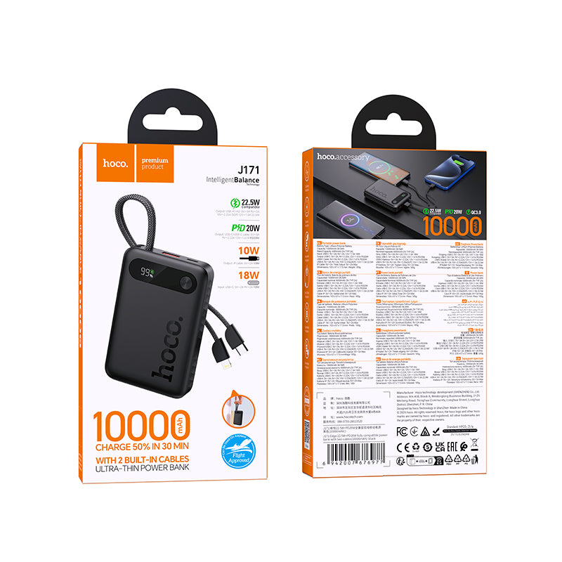 HD_SYNC:J171 Edge 22.5W+PD20W fully compatible power bank with two cables(10000mAh)