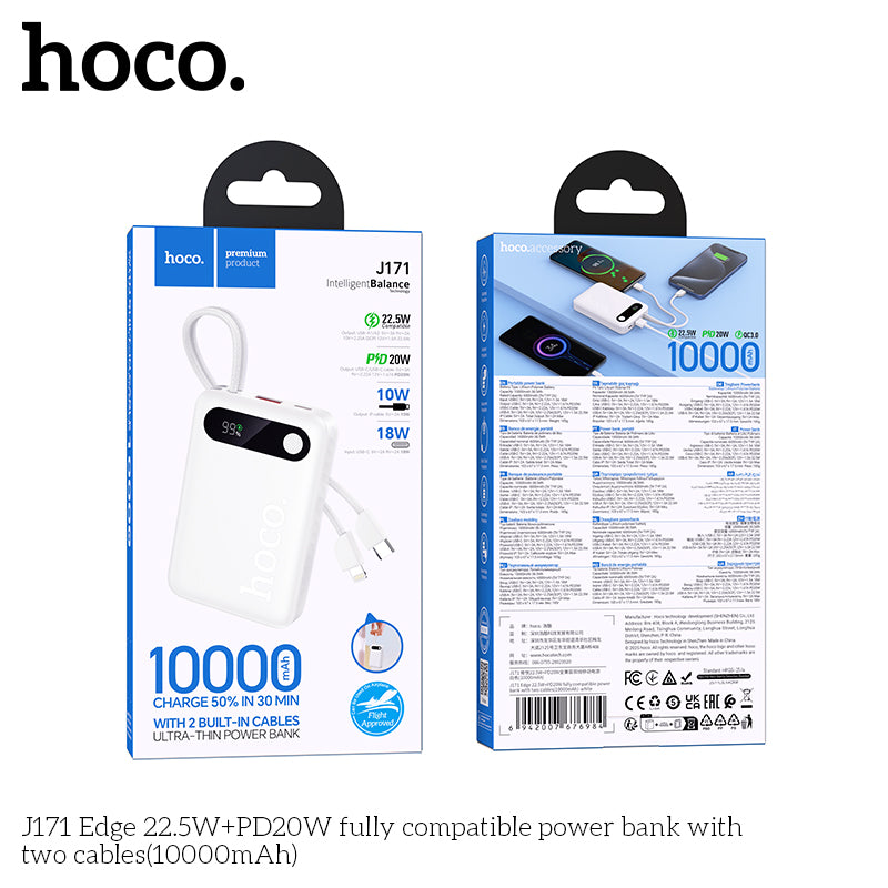 HD_SYNC:J171 Edge 22.5W+PD20W fully compatible power bank with two cables(10000mAh)