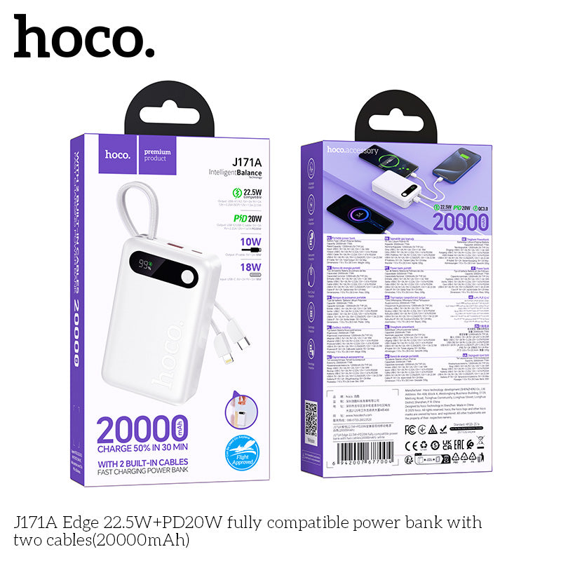 HD_SYNC:J171A Edge 22.5W+PD20W fully compatible power bank with two cables(20000mAh)