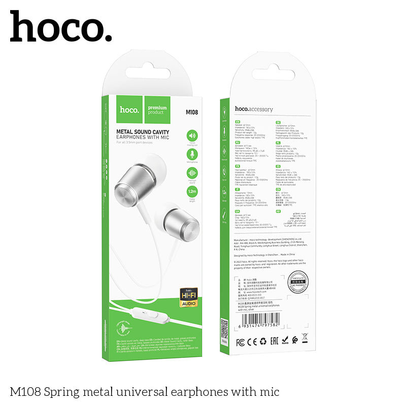 HD_SYNC:M108 Spring metal universal earphones with mic