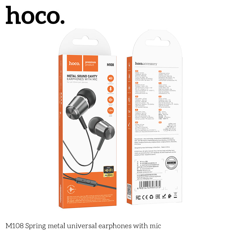 HD_SYNC:M108 Spring metal universal earphones with mic