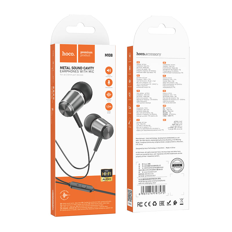 HD_SYNC:M108 Spring metal universal earphones with mic