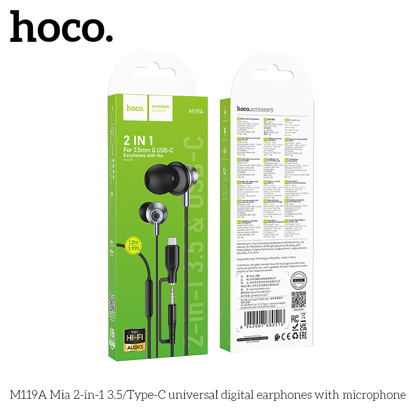 HD_SYNC:M119A Mia 2-in-1 3.5/Type-C universal digital earphones with microphone